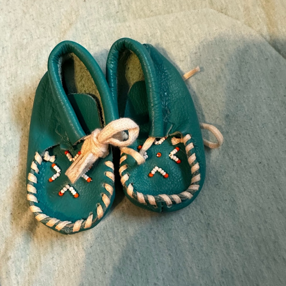 Teal Leather Kids Moccasins
